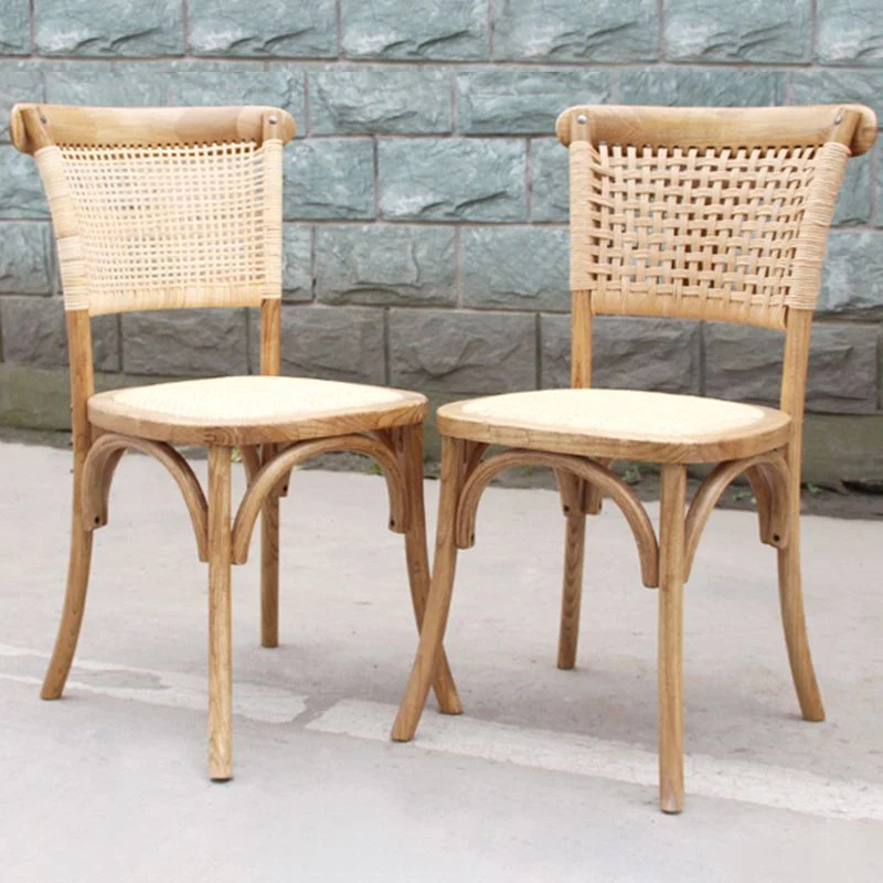 Sedie da pranzo legno massello stile country con finitura opaca e schienale canna Clearhalo