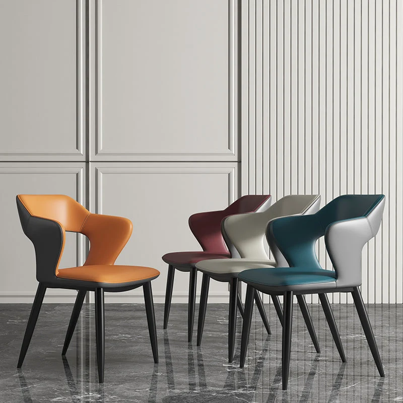 Sedie da pranzo metallo stile moderno Sedia da pranzo laterale con bracciolo con schienale aperto per cucina Clearhalo