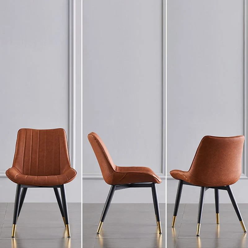 Sedie da pranzo moderne senza braccioli Sedie laterali pelle con schienale massiccio e gambe metallo Clearhalo