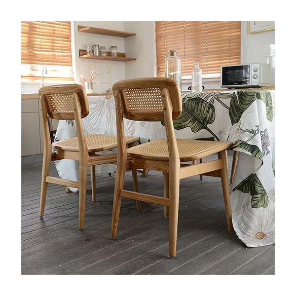 Sedie da pranzo per interni senza braccioli Sedie laterali rattan con gambe legno (set di 2) Clearhalo