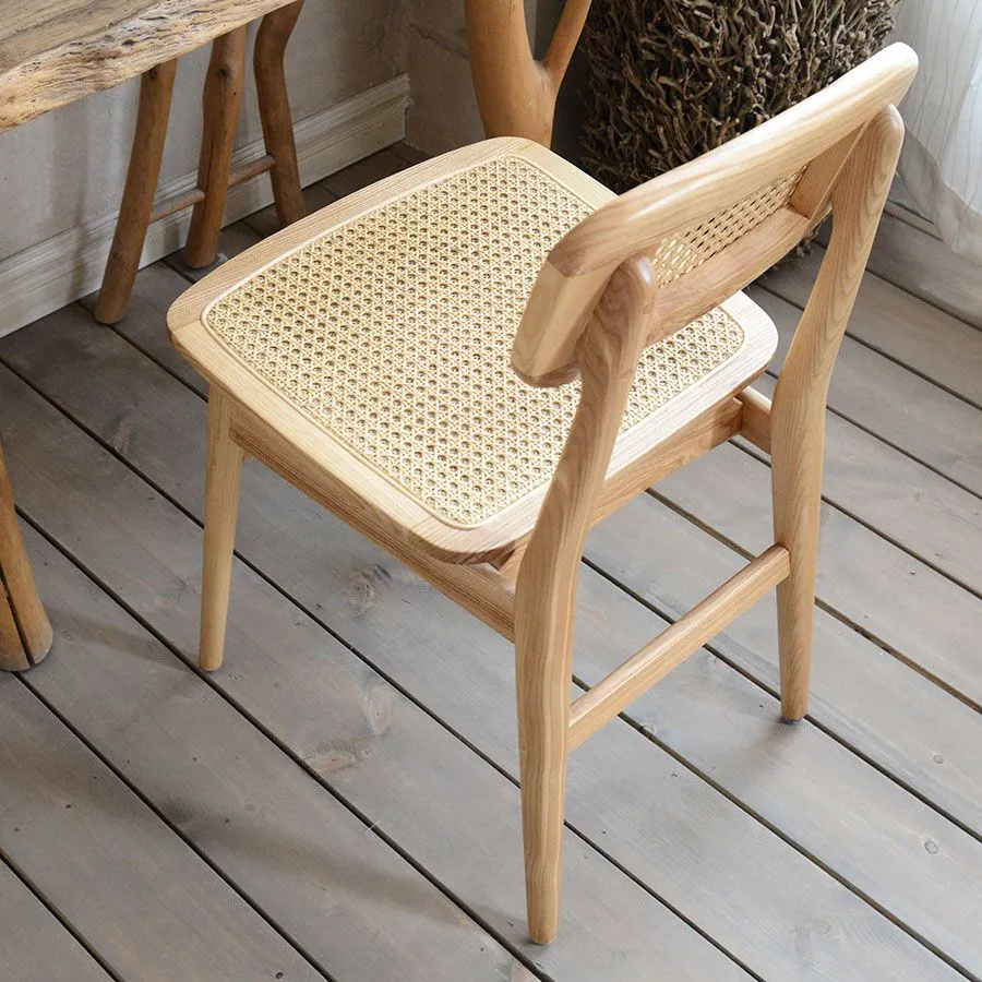 Sedie da pranzo per interni senza braccioli Sedie laterali rattan con gambe legno (set di 2) Clearhalo