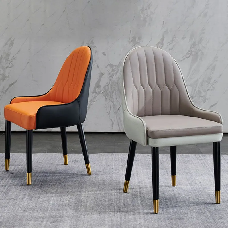 Sedie da pranzo scandinave pelle con gambe legno, braccioli, schienale massiccio, sedia da pranzo laterale Clearhalo