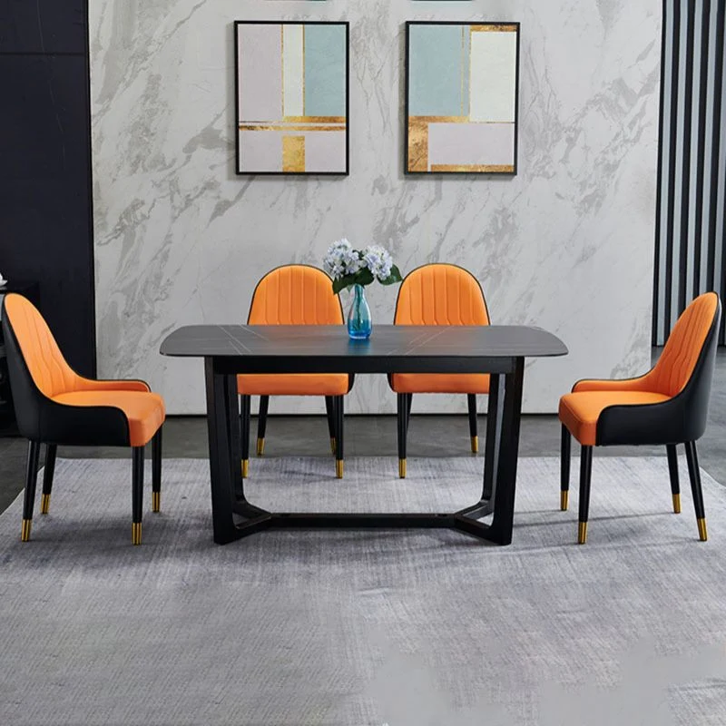 Sedie da pranzo scandinave pelle con gambe legno, braccioli, schienale massiccio, sedia da pranzo laterale Clearhalo