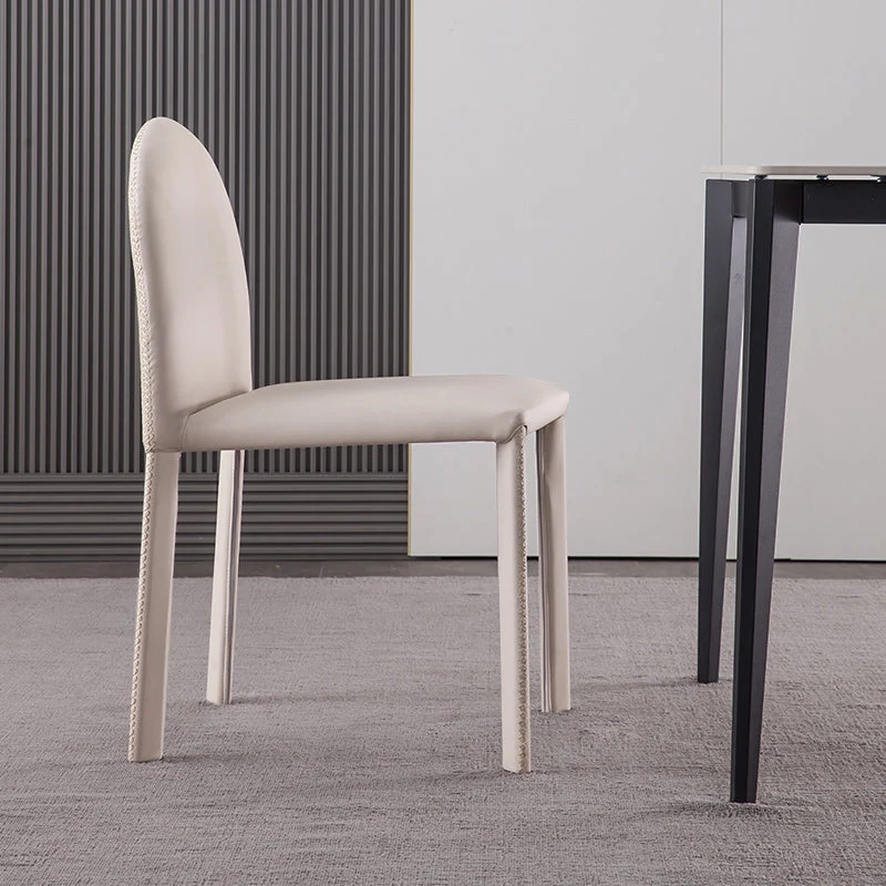 Sedie da pranzo senza braccioli con schienale solido stile minimalista Sedie da pranzo pelle per la casa Clearhalo