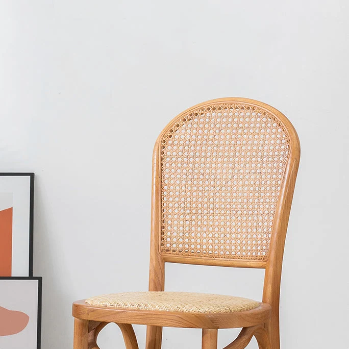 Sedie da pranzo senza braccioli legno curvato Sedie laterali rattan con schienale aperto e gambe legno Clearhalo