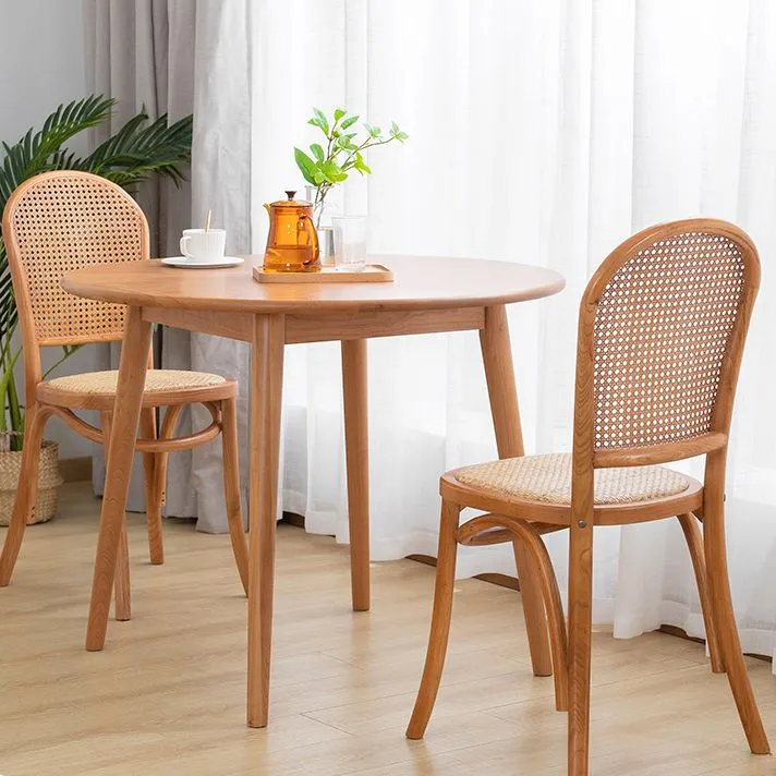 Sedie da pranzo senza braccioli legno curvato Sedie laterali rattan con schienale aperto e gambe legno Clearhalo