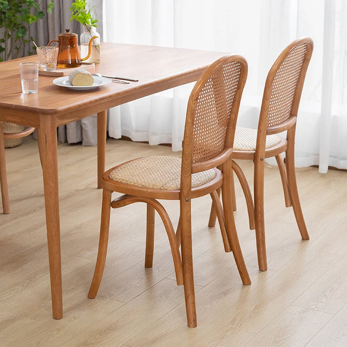 Sedie da pranzo senza braccioli legno curvato Sedie laterali rattan con schienale aperto e gambe legno Clearhalo