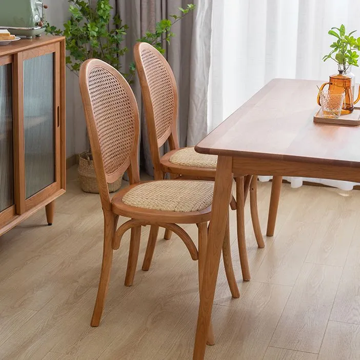 Sedie da pranzo senza braccioli legno curvato Sedie laterali rattan con schienale aperto e gambe legno Clearhalo