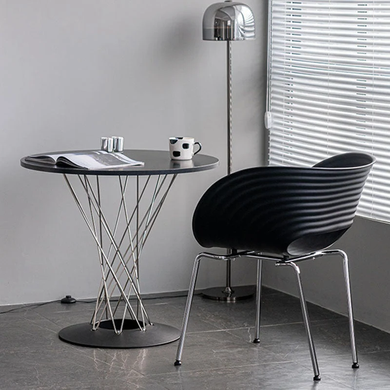 Sedie da pranzo senza braccioli plastica con schienale aperto stile industriale e gambe metallo Clearhalo
