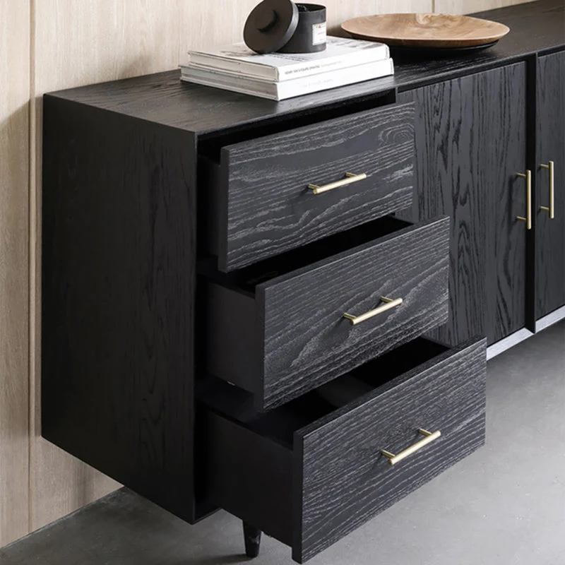 Server da buffet nero con cassetti Server da pranzo legno massello di pino Clearhalo