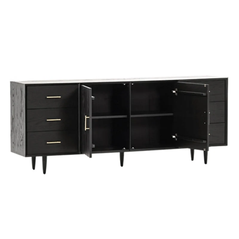 Server da buffet nero con cassetti Server da pranzo legno massello di pino Clearhalo
