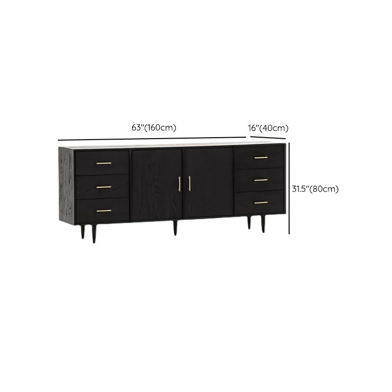 Server da buffet nero con cassetti Server da pranzo legno massello di pino Clearhalo