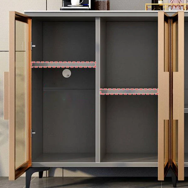 Server buffet stile contemporaneo con ante vetro e server da cucina con piano pietra per sala da pranzo Clearhalo