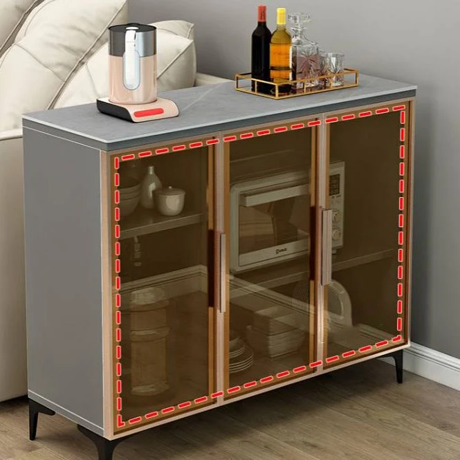 Server buffet stile contemporaneo con ante vetro e server da cucina con piano pietra per sala da pranzo Clearhalo