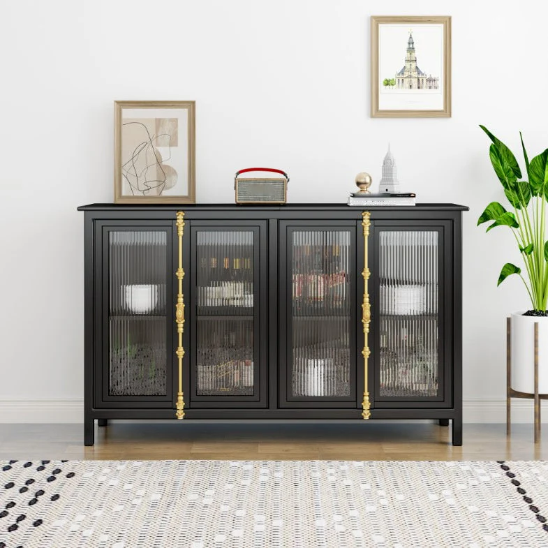 Server da cucina metallo da 36 pollici con ante vetro per soggiorno Clearhalo