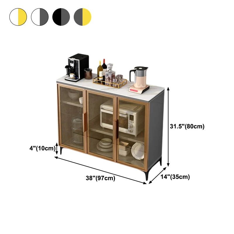 Server da cucina stile glam con piano pietra per buffet con ante vetro per sala da pranzo Clearhalo