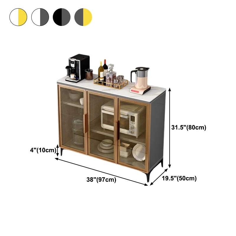 Server da cucina stile glam con piano pietra per buffet con ante vetro per sala da pranzo Clearhalo