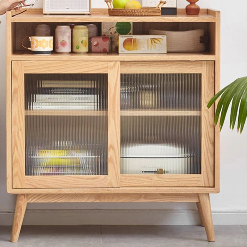 Server da pranzo legno massello con porta vetro stile moderno con vano aperto Clearhalo