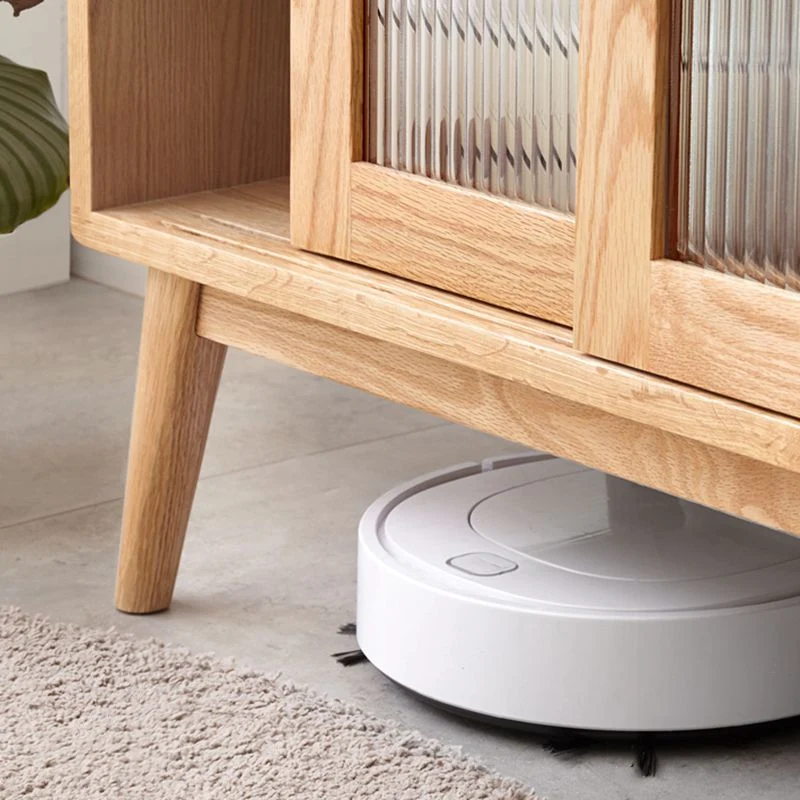 Server da pranzo legno massello con porta vetro stile moderno con vano aperto Clearhalo