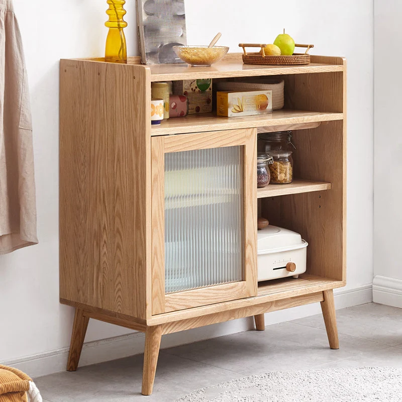 Server da pranzo legno massello con porta vetro stile moderno con vano aperto Clearhalo