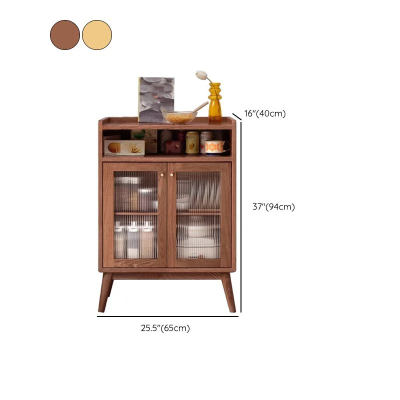 Server da pranzo legno massello con porta vetro stile moderno con vano aperto Clearhalo