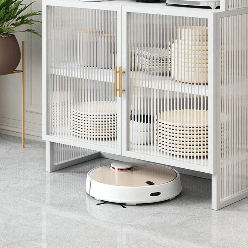 Server da pranzo moderno metallo con ante vetro Server da pranzo con ante per sala da pranzo Clearhalo