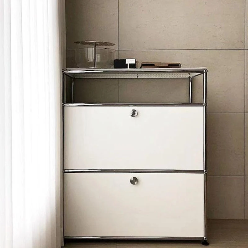 Server da pranzo moderno metallo con cassetti Credenza bianca per cucina Clearhalo