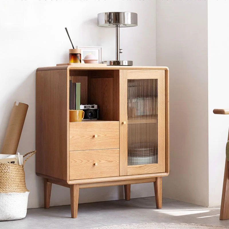 Server da pranzo moderno rovere con porte vetro Server da buffet per soggiorno Clearhalo