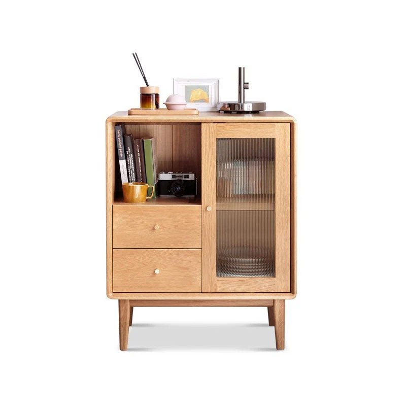 Server da pranzo moderno rovere con porte vetro Server da buffet per soggiorno Clearhalo