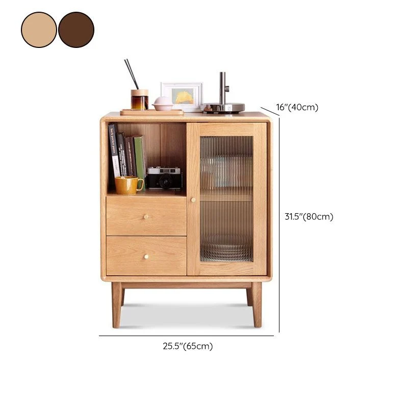 Server da pranzo moderno rovere con porte vetro Server da buffet per soggiorno Clearhalo