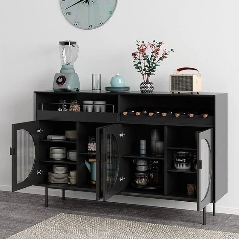 Server da pranzo moderno Server da buffet con porte vetro e legno ingegnerizzato con ante per soggiorno Clearhalo