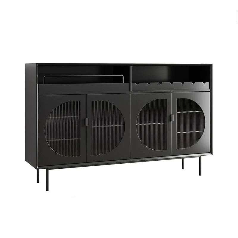 Server da pranzo moderno Server da buffet con porte vetro e legno ingegnerizzato con ante per soggiorno Clearhalo