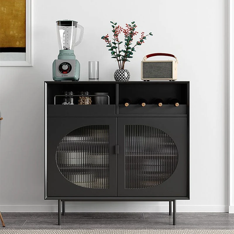 Server da pranzo moderno Server da buffet con porte vetro e legno ingegnerizzato con ante per soggiorno Clearhalo