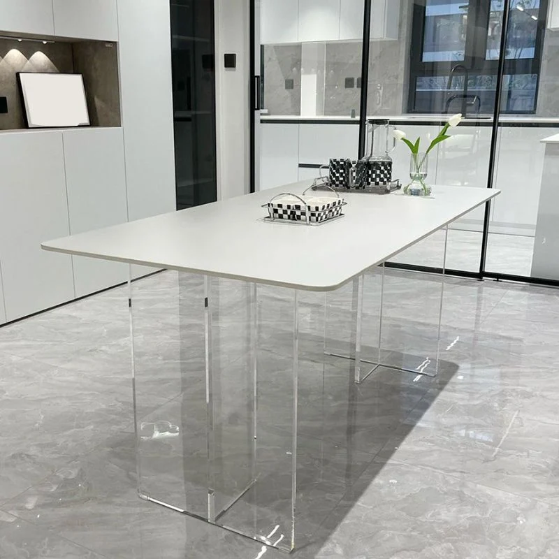 Set base acrilica da pranzo moderna con piano pietra sinterizzata da 1/2/5/7 pezzi per la casa Clearhalo