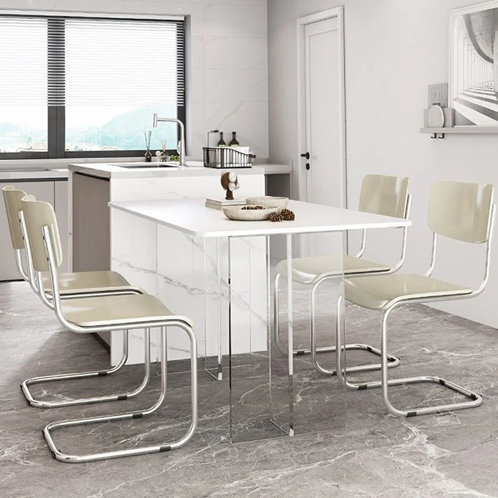Set base acrilica da pranzo moderna con piano pietra sinterizzata da 1/2/5/7 pezzi per la casa Clearhalo