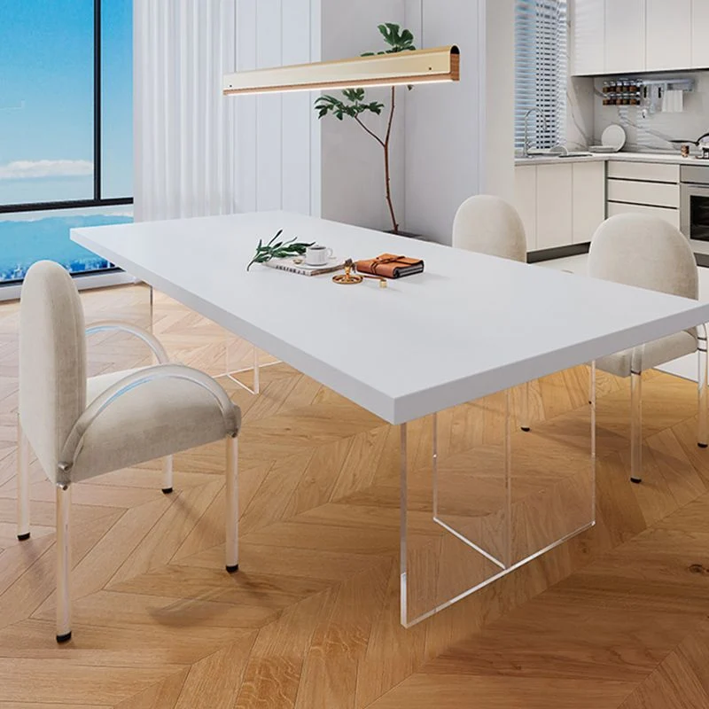 Set contemporaneo per sala da pranzo da 1/4/6/7 pezzi, mobili pietra rettangolari bianco Clearhalo