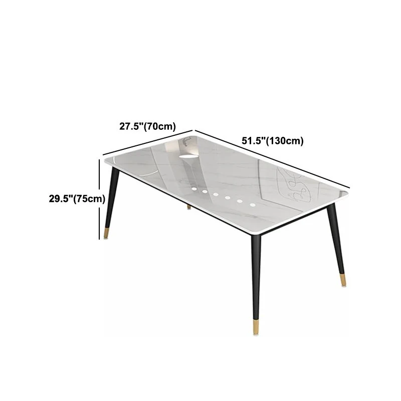 Set dinette acciaio Glam Set tavolo da pranzo con piano pietra sinterizzata bianca rettangolare da 1/4/5/7 pezzi Clearhalo
