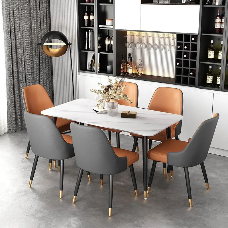 Set dinette ferro nero glamour Set tavolo da pranzo con piano pietra sinterizzata rettangolare da 1/2/5/7 pezzi Clearhalo
