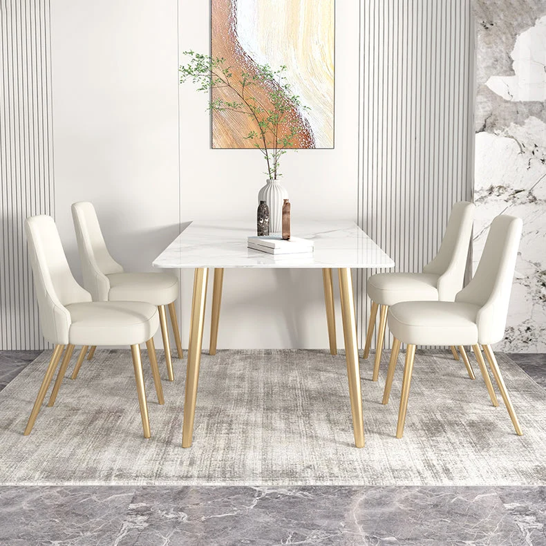 Set dinette Glam Iron Set tavolo da pranzo rettangolare da 1/2/3/5/7 pezzi con piano pietra sinterizzata Clearhalo