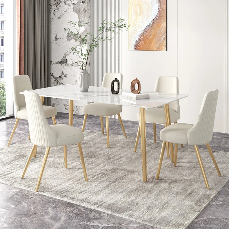 Set dinette Glam Iron Set tavolo da pranzo rettangolare da 1/2/3/5/7 pezzi con piano pietra sinterizzata Clearhalo