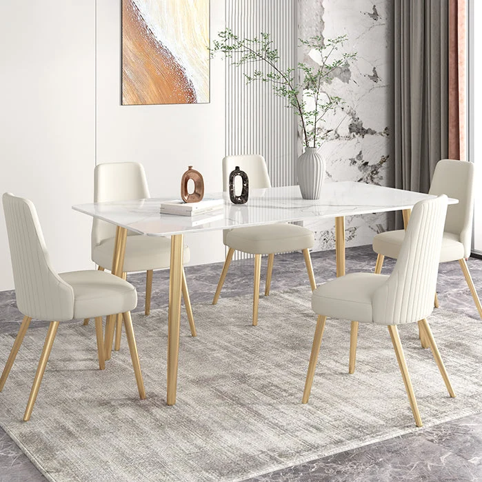 Set dinette Glam Iron Set tavolo da pranzo rettangolare da 1/2/3/5/7 pezzi con piano pietra sinterizzata Clearhalo