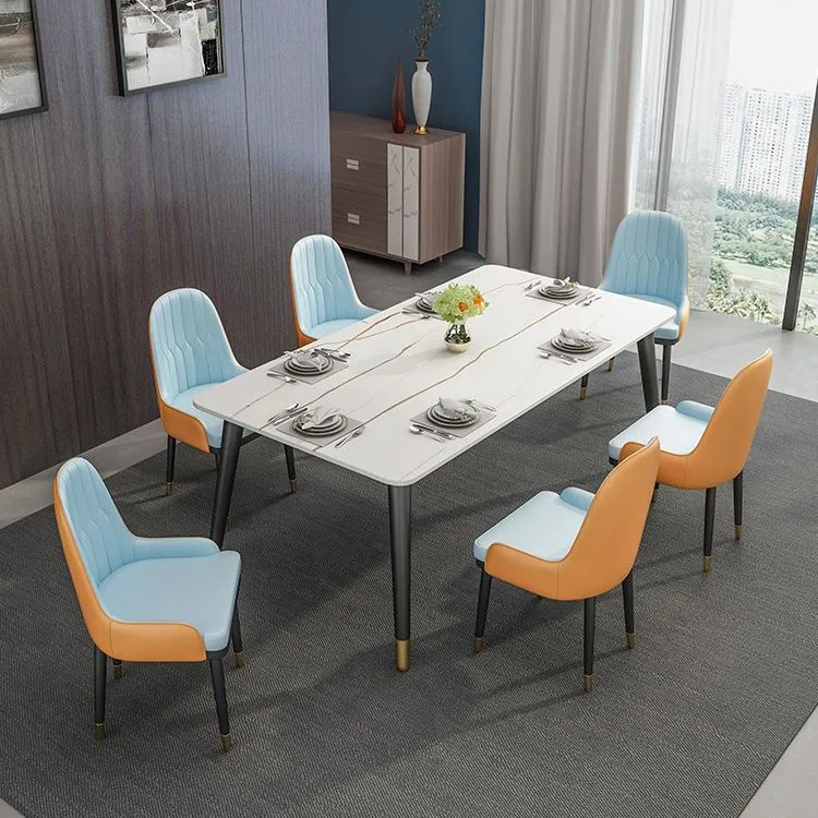 Set dinette Glam Iron Set tavolo da pranzo rettangolare da 1/4/7 pezzi con piano pietra sinterizzata Clearhalo