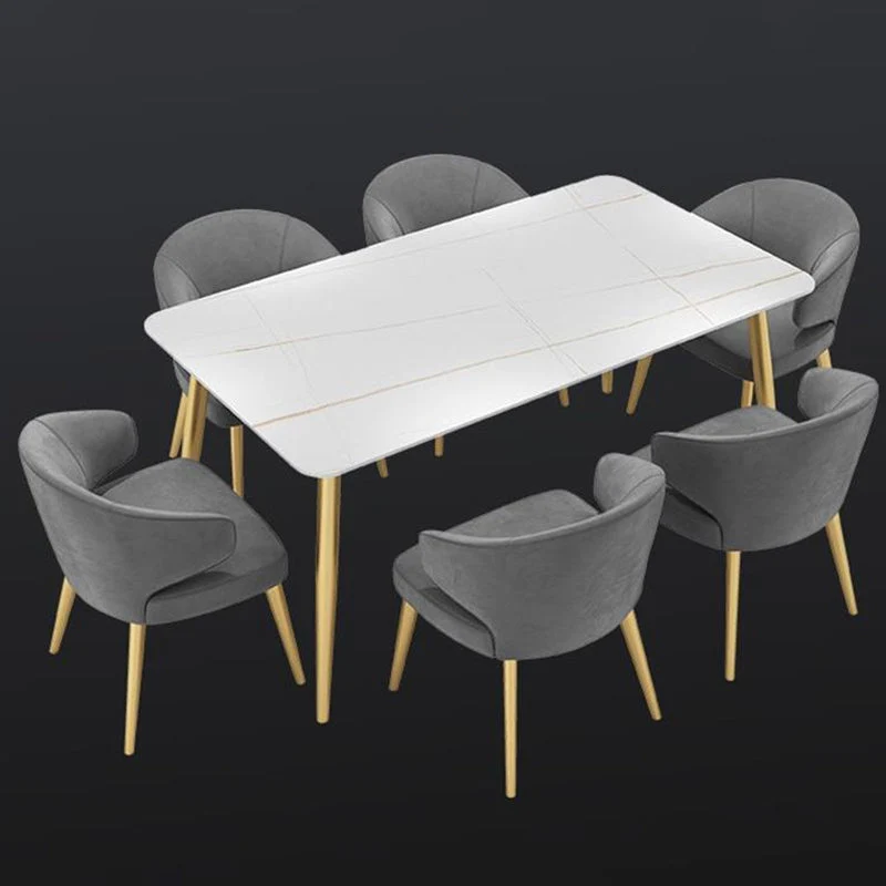 Set dinette Glam Iron Set tavolo da pranzo rettangolare da 1/4/7 pezzi con piano pietra sinterizzata Clearhalo