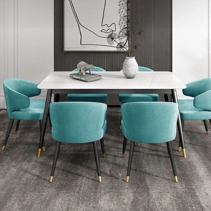 Set dinette Glam Iron Set tavolo da pranzo rettangolare da 1/4/7 pezzi con piano pietra sinterizzata Clearhalo