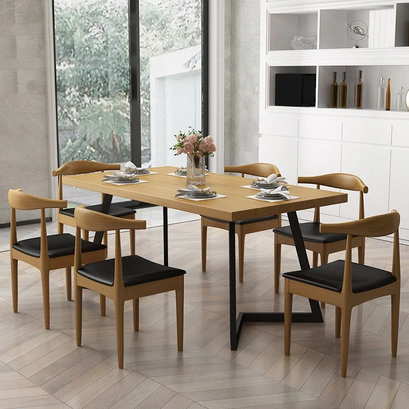 Set dinette industriale legno chiaro 1/2/7 pezzi di mobili legno massello per la casa Clearhalo