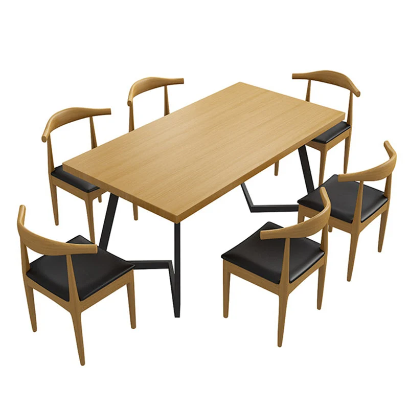 Set dinette industriale legno chiaro 1/2/7 pezzi di mobili legno massello per la casa Clearhalo