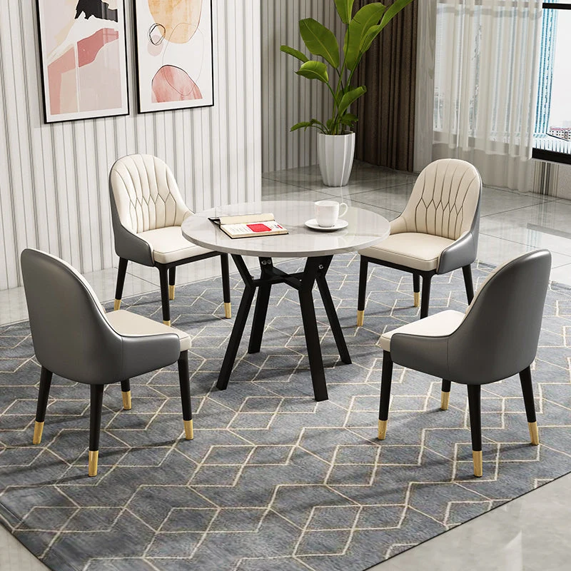 Set dinette moderno fisso Tavolo da pranzo rotondo pietra da 1/2/5 pezzi con sedie Clearhalo