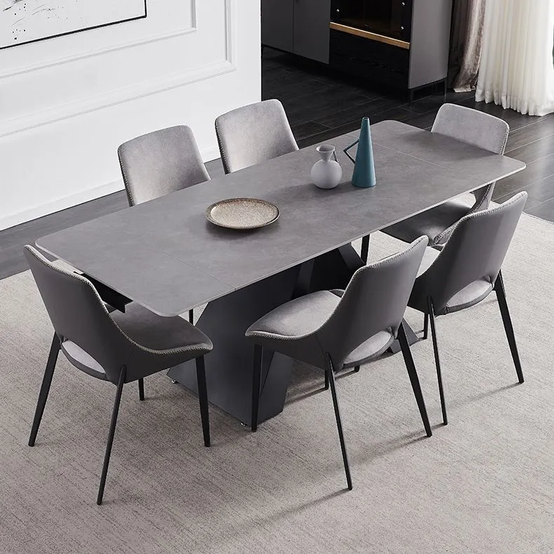 Set dinette moderno scalabile Set tavolo da pranzo con piano pietra sinterizzata grigia da 1/4/5/7 pezzi Clearhalo