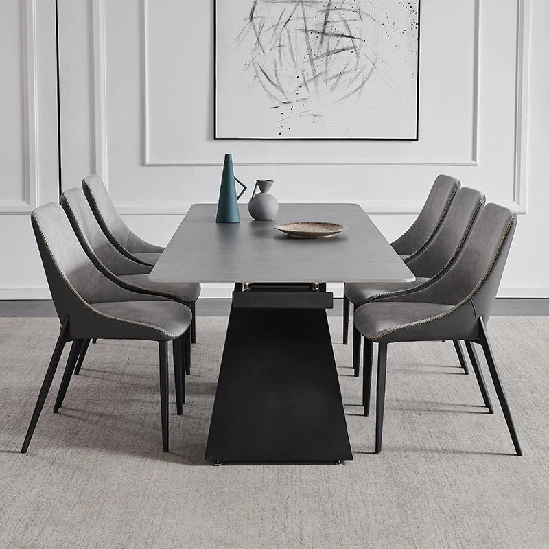 Set dinette moderno scalabile Set tavolo da pranzo con piano pietra sinterizzata grigia da 1/4/5/7 pezzi Clearhalo