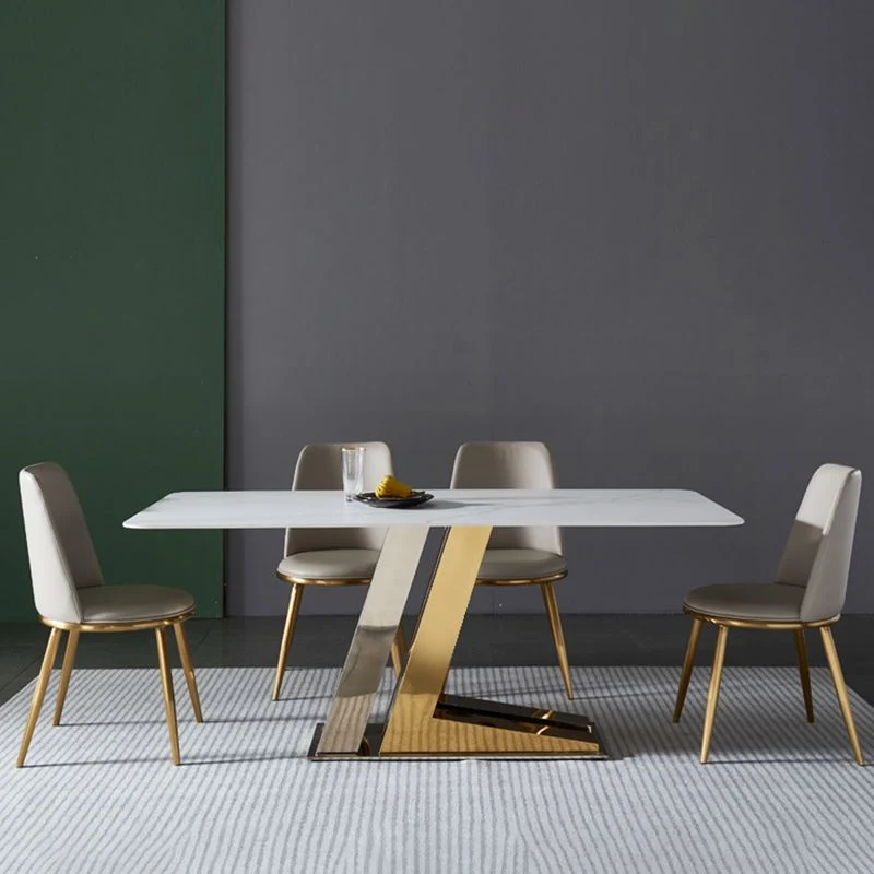 Set dinette rettangolare Glam Set tavolo da pranzo da 1/4/5/7 pezzi con piano pietra sinterizzata bianca Clearhalo